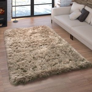 Kunstfell Fellteppich Imitat Sitzkissen Herzform Rund Verschiedene Formen, Beige 60x100 cm - Paco Home