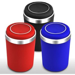 Lntyq - 3-teiliger Auto-Aschenbecher mit blauem LED-Licht, geruchsdicht, rauchfrei, mit Deckel, tragbarer Mini-Mülleimer, Fahrzeug-Getränkehalter,