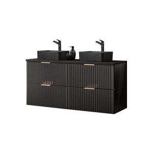 Doppelwaschtisch mit 2 schwarzen Aufsatzbecken, ADELAIDE-56-BLACK, matt schwarz gerillt, b/h/t ca. 120,6/72,2/46,5 cm