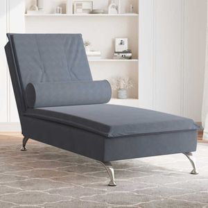 Torana - Massage-Chaiselongue mit Nackenrolle Dunkelgrau Samt