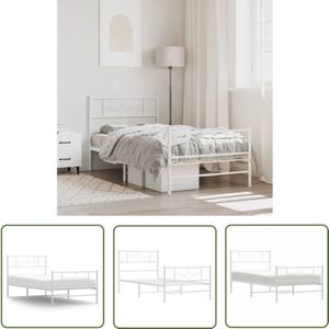 Bettgestell mit Kopf- und Fußteil Metall Weiß 90x190 cm - Metallbett - Bettrahmen - Doppelbett - Singlebettwäsche - Boxspringbett - The Living Store