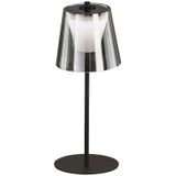 LED Tischleuchte Touchdimmer Außenlampe Rauchglas Gartenlampe Akku Tischlampe, Metall sandschwarz, 2W 270lm warmweiß, DxH 14 x 35 cm