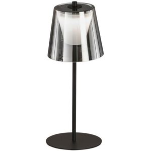 LED Tischleuchte Touchdimmer Außenlampe Rauchglas Gartenlampe Akku Tischlampe, Metall sandschwarz, 2W 270lm warmweiß, DxH 14 x 35 cm