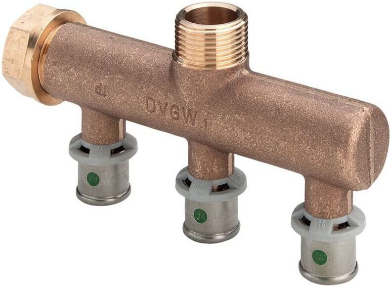 Verteiler mit sc Sanfix p 2126.07 in 16mm x G3/4 - 3fach Rotguss - Viega