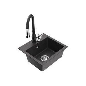 Mexen - Milo 1-Becken-Granit-Spüle mit Mischbatterie Savita, Schwarz gesprenkelt - 6505-76-672601-70
