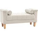 Sitzbank Polsterbank mit Chenille-Bezug, Armlehne Bettbank mit 2 Zylinder-Kissen, Holzrahmen, Schuhbank für Schlafzimmer, Wohnzimmer, Flur 115 x 44 x