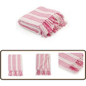 Vidaxl - berwurf Baumwolle Streifen 125x150 cm Rosa und Weiß - Baumwolldecke - Überwurf - Kuscheldecke - Dekokissen - Rosa Decke