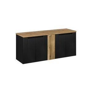 Waschtischunterschrank 140cm Riva, Schwarz und Holzoptik