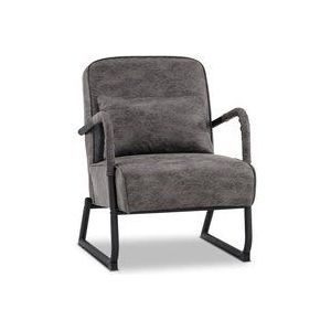 Mcombo - m Sessel für Wohnzimmer, Retro Vintage Relaxsessel mit Ledenkissen, ohne Hocker, Mikrofaserstoff, 4742DE-1(Dunkelgrau)