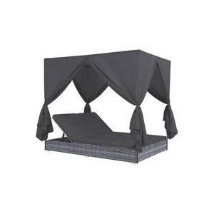 Outdoor-Lounge-Bett mit Vorhängen Poly Rattan Grau Vidaxl