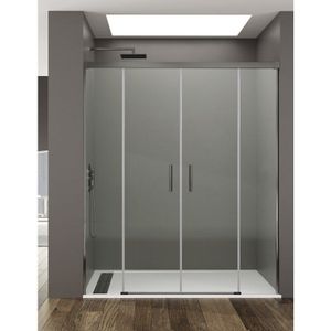 Basic Duschabtrennung 2+2 ohne Bodenprofil 5 Farben 2 Glasarten 6mm in Aluminium Titan-profil 132-142 cm Transparentes glas - Allstone