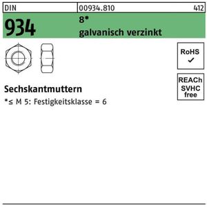 Sechskantmutter DIN 934 M 14 x 2 Stahl galvanisch verzinkt 250 Stk