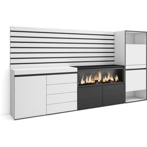 Sideboard, Kommode, Aufbewahrungsschrank, 274x145x35 cm, Für Schlafzimmer, Zimmer, Elektrokamin xxl, Kommode mit Schubladen, Schuhschrank, Moderner