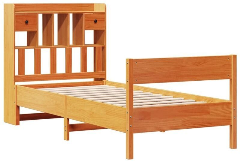 Massivholzbett mit Regal ohne Matratze Wachsbraun 100x200 cm Vidaxl