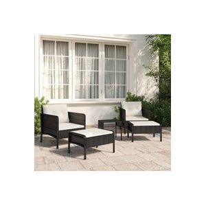 5-tlg. Garten-Lounge-Set mit Kissen Schwarz Poly Rattan