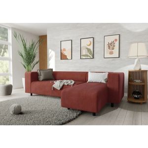 Jesper - Modernes Ecksofa mit Ottomane aus Terrakotta Cord-Stoff mit bequemem Sitz