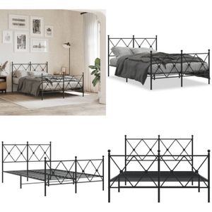 Bettgestell mit Kopf- und Fußteil Metall Schwarz 120x190 cm - Metallbettfassungen - Doppelbett Gestell - Boxspringrahmen - Bettrahmen Schwarz