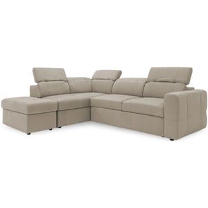 Divani.store - Kronos Ecksofa 270 cm Links mit ausziehbarer Ottomane und mobilem Hocker mit Staufach aus wasserfester Mikrofaser T11 Graubeige
