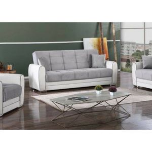 Schlafsofa Dgirou, 3-Sitzer-Container-Schlafsofa aus Kunstleder und Stoff, Wohnzimmersofa aus gepolstertem Stoff mit Klick-Klack-Öffnung, 220x84h91