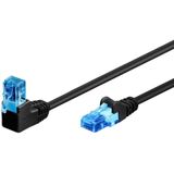 Goobay - cat 6A Patchkabel 1x 90° gewinkelt, u/utp, schwarz, Kupferkaschierter Aluminiumleiter (cca), Rastnase oben. Kabellänge 2 m