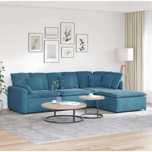 Torana - Modulares Sofa mit Fußhocker Kissen Samt Blau