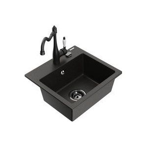 Mexen - Milo 1-Becken-Granit-Spüle mit Mischbatterie Carla, Schwarz/Gold metallisch - 6505-75-670700-7