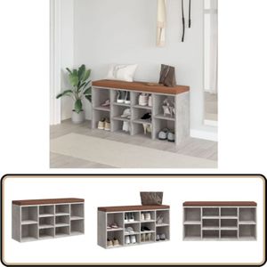 Schuhbank Betongrau 103x30x48 cm Holzwerkstoff - Schuhschrank - Schuhbank - Garderobe - Einbauschrank - Stauraum