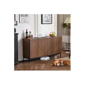 Okwish - Sideboard aus dunkel gemaserter Eiche 150 x 40 x 80 cm, dekorativer Mid-Century-Modern-Schrank, 3 Türen, 3D-Wellendesign, verstellbare