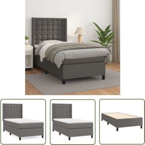 Boxspringbett mit Matratze Grau 90x200 cm Kunstleder - Boxspringbett - Betten - Doppelbett - Kunstlederbett - Graues Bett - The Living Store