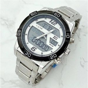 Trade Shop Traesio - Trade Shop - zcc herren stahl dual time wasserdicht armbanduhr wr 30M silber -