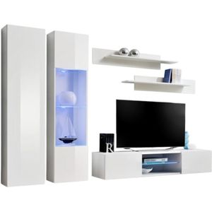 TV-Möbel-Set FLY O5 mit LED. Farbe Weiß. Schwebendes Designermöbel für Ihr Wohnzimmer.