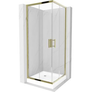 Mexen - Rio quadratische Duschkabine 80 x 80 cm, Transparent, Gold + Duschwanne Rio, Weiß - 860-080-08