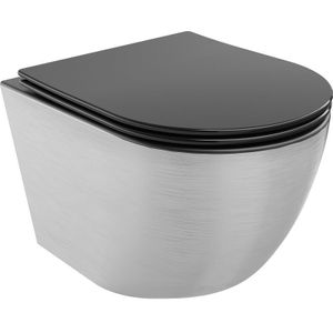 Lena WC-Schüssel Randlos mit slim Sitz und Absenk-Automatik, duroplast, Schwarz matt/Silber Li - Mexen