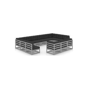 Vidaxl - 13-tlg. Garten-Lounge-Set mit Kissen Grau Massivholz Kiefer