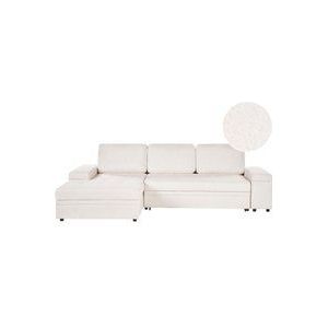 Beliani - 3-Sitzer Sofa Weiß Bouclé Stoffbezug Gesteppt L-Förmig mit Schlaffunktion Chaiselongue Rechtsseitig Armlehnen Stauraum Tiefe Sitzfläche
