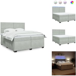 Boxspringbett mit Matratze Hellgrau 200x200 cm Samt - Boxspringbett - Samtbett - led Beleuchtung - Höhenverstellbares Kopfteil - Matratzenauflage