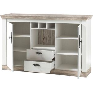 Sideboard und Wandboard FERNA-61 im Dekor Pinie weiß Landhaus mit Oslo dunkel Nb. b/h/t ca. 168x104x44 cm