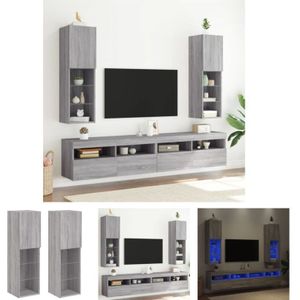 TV-Schränke mit LED-Leuchten 2 Stk. Grau Sonoma 30,5x30x102 cm - TV-Möbel - Grau - The Living Store