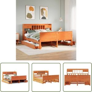 VidaXL Massivholzbett mit Regal ohne Matratze Wachsbraun 180x200 cm