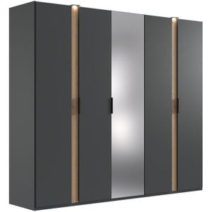 Lomadox - Kleiderschrank 250 cm breit modern inkl. Spiegel und Beleuchtung in grau mit Eiche RONDA-43