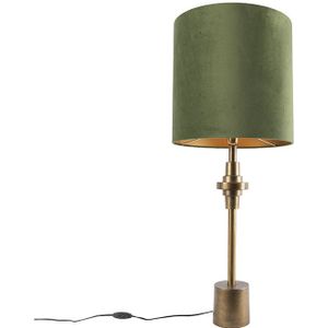 Qazqa - Tischlampe Bronze Veloursschirm grün 40 cm - Diverso