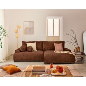 Lisa Design - Nelly - rechts 4-sitzer schlaffunktion und bettkasten aus strukturiertem samt - rostfarben