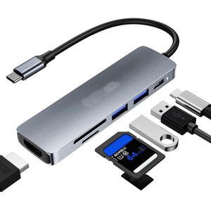 Trade Shop Traesio - Trade Shop - smart hub typ c 7-IN-1 typ-c stromversorgung hdmi 3 usb sd micro sd Q-HU91 -