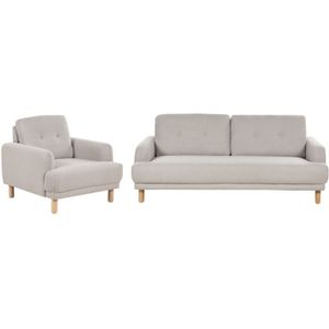 Beliani - 4-Sitzer Sofa Set Taupe Stoffbezug mit Sessel Hohen Holzbeinen Armlehnen Knopfheftung Skandinavisch Retro Modern Wohnzimmer Ausstattung