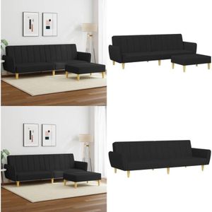 Vidaxl - Schlafsofa 2-Sitzer mit Fußhocker Schwarz Stoff - Schlafsofa - Sofa - Wohnraumgestaltung - Gästezimmer - Gemütlich - Home & Living