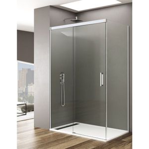 Allstone - basic Duschkabine 1+1 Mit 8mm fester Seite ohne Bodenprofil 5 Farben 2 Glasarten 6mm in Aluminium Weißes-profil 160x90 cm Transparentes