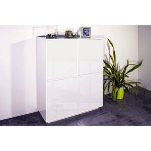 Kommode Dpaci, Küchen-Sideboard mit 4 Türen, Wohnzimmer-Buffet, 100% Made in Italy, cm 100x41h126, glänzend weiß - Dmora