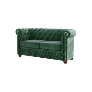 Chesterfield Lothar Sofa 2-Sitzer aus Grün Samt mit Holzfüßen
