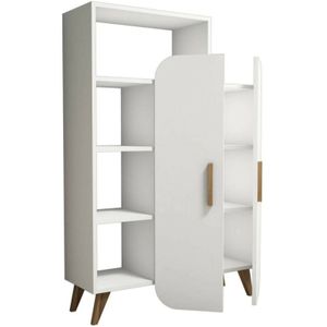 Dmora - Kommode Dgiavard, Wohnzimmerbuffet, Wohnzimmer-Sideboard, Moderne Küchen-Speisekammer, 90x32h132 cm, Weiß