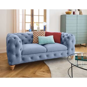 Lisa Design - Walter - 2-sizter sofa chesterfield samt - holzfüße - schieferblau